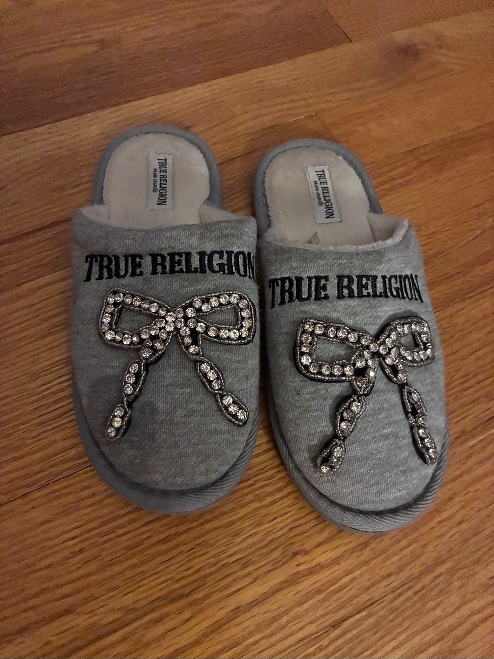 True Religion Women’s McBling Rhinestone Bow Slip-On Slippers